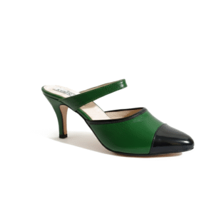 Kara Zini Handmde Slip-On Green Leather Pumps For Women
