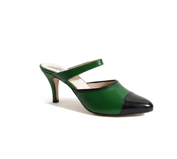 Kara Zini Handmde Slip-On Green Leather Pumps For Women