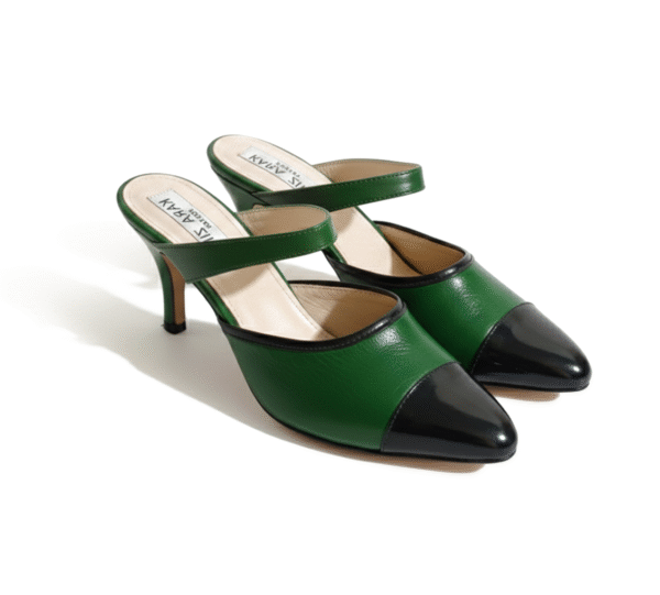 Kara Zini Handmde Slip-On Green Leather Pumps For Women - Image 4