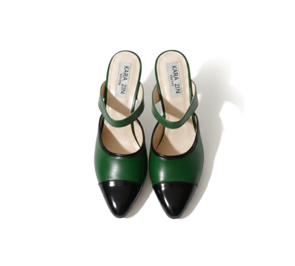 Kara Zini Handmde Slip-On Green Leather Pumps For Women - Image 3